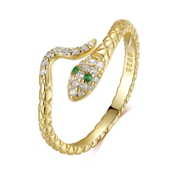 Qings Gold Snake Adjustable Open Ring with Cubic Zirconia Vintage
