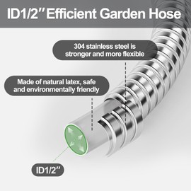 SPECILITE 1/2" 304 Stainless Steel Garden Hose, 100FT Water Pipe with Heavy Duty Metal Nozzle for Yard, Outdoor, Lawn - Flexible, Never Kink & Tangle, Puncture Resistant