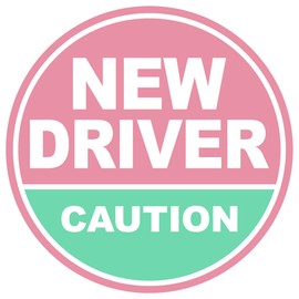 GEEKBEAR New Driver Car Magnet - Colorful, Reflective, Weather-Resistant - Circular 4.7 x 4.7 in (Light Pink/Turguoise)