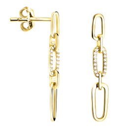 SOFIA MILANI - Women's Earrings 925 Silver with Zirconia Stones - Chain Earrings, Yellow Gold, Zircon
