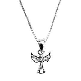 Purple Piglet Gifts Sterling Silver Angel Necklace - Silver Box Chain Cubic Zirconia Pendant - Unique Thoughtful Childs Girls Christening Baptism First Communion Confirmation Gift