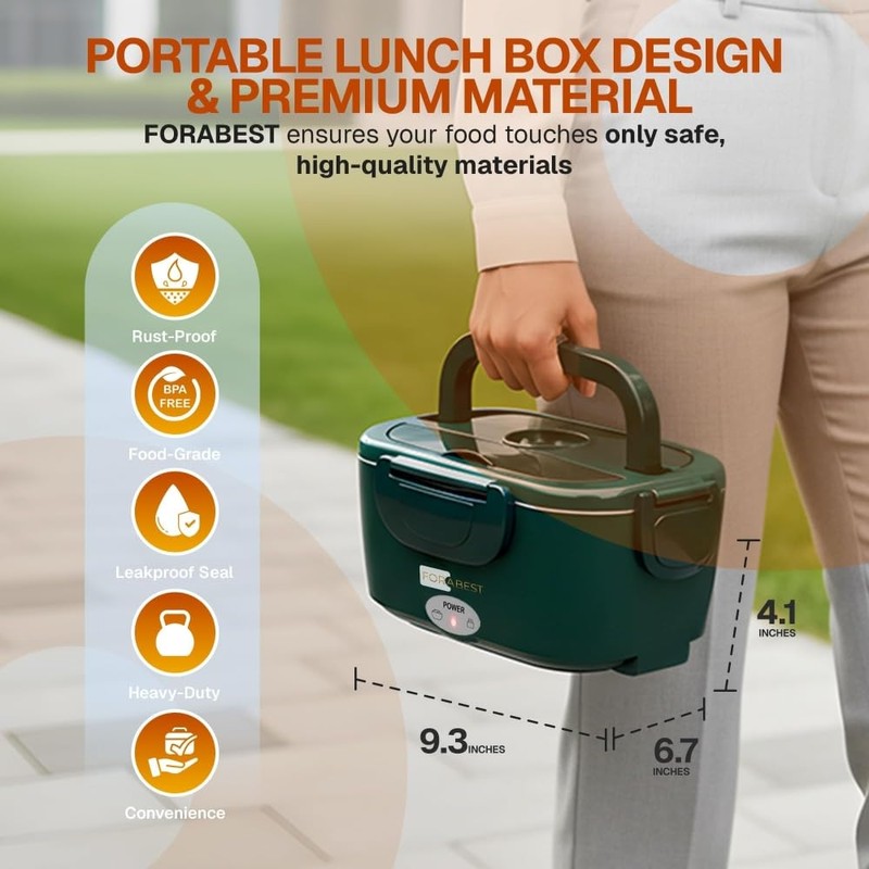 FORABEST Heated Lunch Box 1.5L Tray Electric Lunch Box for