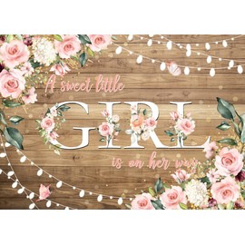 LYRYGS 7X5ft Baby Shower Backdrop Rustic Girls Baby Shower Photography Background A Sweet Little Girl is on The Way Baby Shower Background Party Decorations Banner CA-cp-525