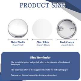 CONEHOY 720 Pcs Blank Button Making Supplies 1 Inch Round Metal Pin Button Kit Badge Parts Including Metal Shells Back Cover and Clear Film for Making Machine
