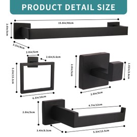 zmnklry Black Bathroom Accessories Set 5 Pieces, tainless Steel Bath Towel Set, Includes 16In Hand Towel Bar, Towel Ring, Robe Towel Hooks,Toilet Paper Holder, Bathroom Towel Rack Set