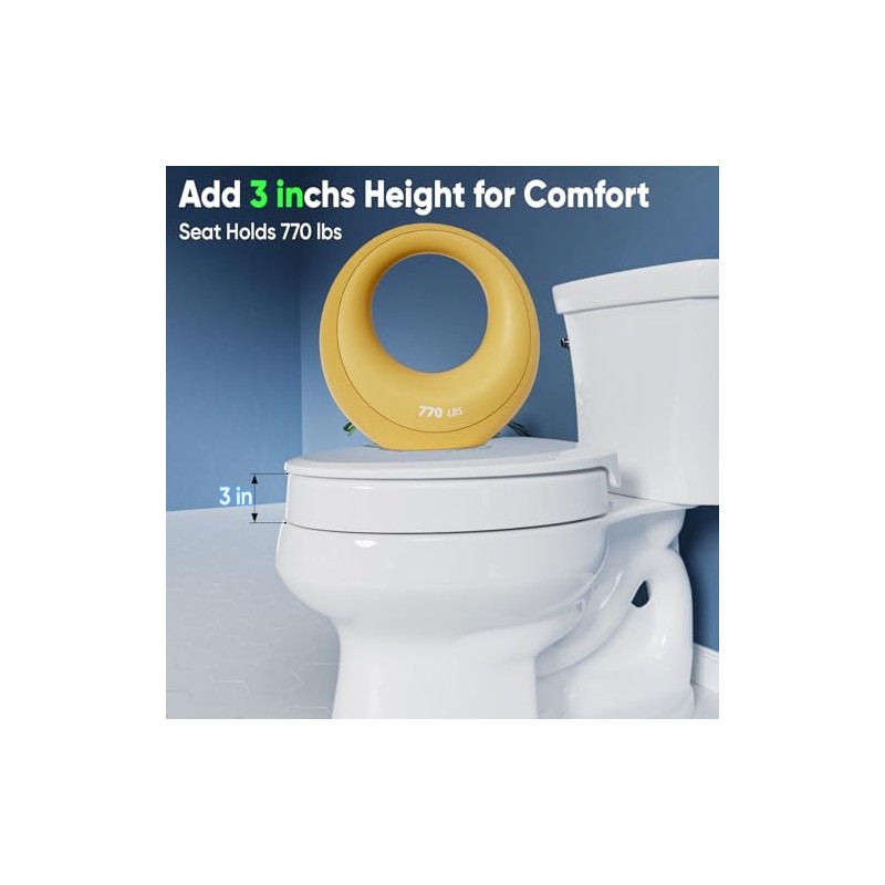 SAMODRA Raised Toilet Seat Riser, White, 3 Inch High Elevated