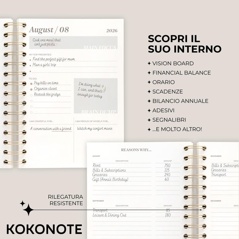 Kokonote Agenda Settimanale 2026 2027 - Diario Scoula per Università