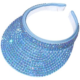 Sparkly Rhinestone Sun Visors Hat Women Clip on Visor Men Bling Hats Crystal Studded Shiny Sports Golf Beach Tennis Cap (Blue)