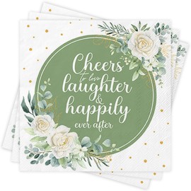 Wedding Napkins Eucalyptus Sage Green Serviette Cheers to Love Laughter Happily Ever After Disposable Decorative Towels for Wedding Shower Banquet Rehearsal Decoraions