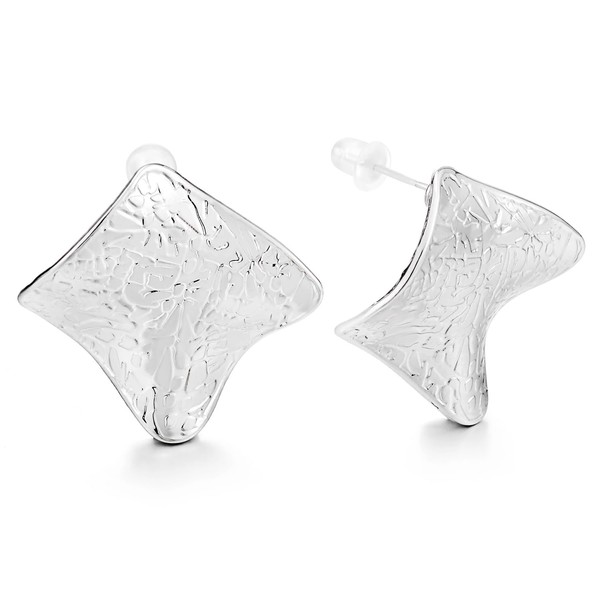 Unique Statement Earring Irregular Geometric Stud, Hammered Pattern, Party Event