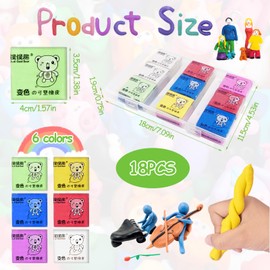 Realjoy Pack of 18 Kneading Eraser Rubber, 4 x 3.5 cm Eraser Clay, 6 Colours Eraser Clay with Transparent Box for Artists, Children, Colour Painting, School Supplies, DIY Modelling Clay