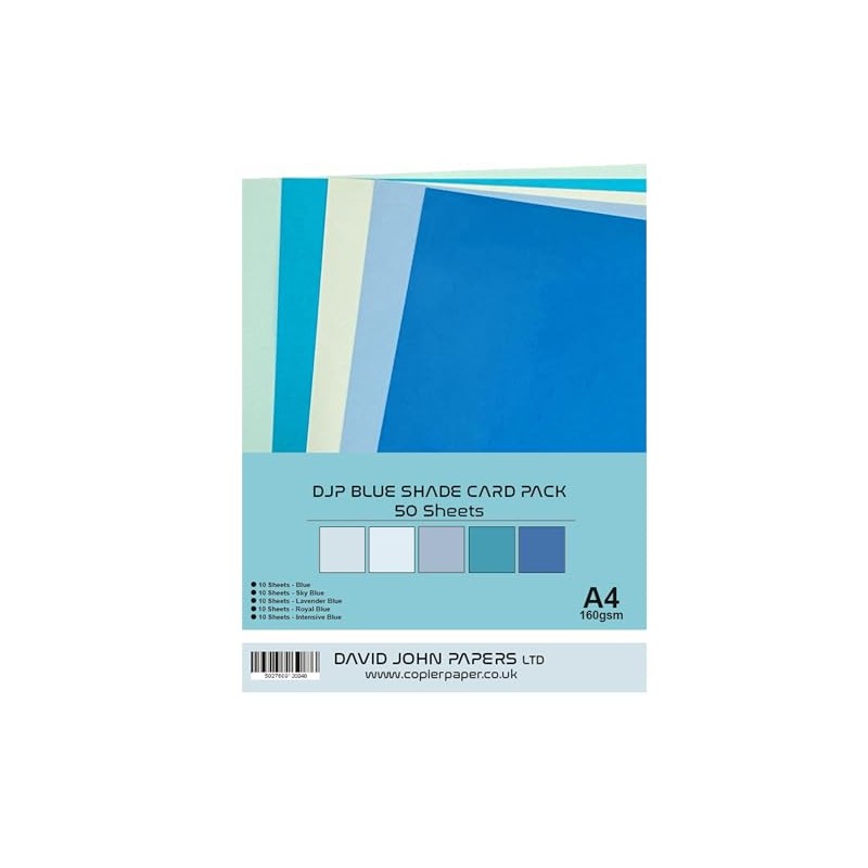 DJP 160gsm Blue Tint Card Set - 5 Colours, 50