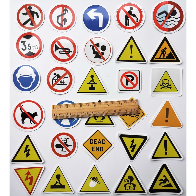 50Pcs Traffic Signs Decals Funny Traffic Warning Signs Stickers Workplace