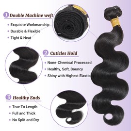 DSEKCAIN Body Wave Human Hair Bundles 16 18 20 Inch Only 100% Real Human Hair Body Wave Bundle Natural Black Color 1B Double Machine Weft For Quick Weave