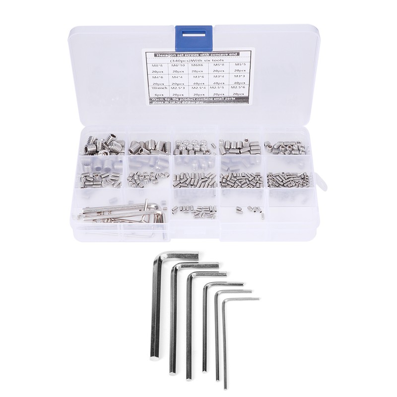 340Pcs Set Screw 304 Stainless Steel End Hex Adapter Machine