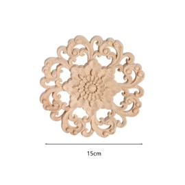 MUXSAM Retro Wood Carved Onlays Appliques, Round Rosette Woodcarvings Center Decals for Closet Door Cabinet Drawer Wall Ceilling Dresser Wardrobe Crafts Decor(1-Pack, 15cm/6")