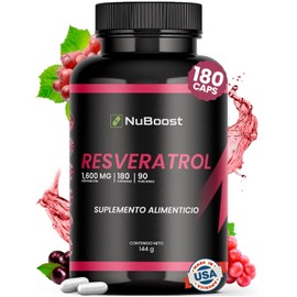 Nuboost - Resveratrol - Resveratrol 1000 Mg Puro - Antioxidantes, 180 Cpsulas Vitamina C - Aca - Pimienta Negra Hecho en USA                          