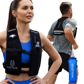 Running Vest for Women Men - Hydration Vest Water Bottle - Breathable Adjustable Backpack for Hiking Marathon - Waterproof Phone Pocket - Reflective Lights Up Rechargable Vest for Night Running