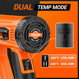 Heat Gun, SEEKONE 2000W Professional Heavy Duty Hot Air Gun Kit 400℃ & 600℃ Dual-Temperature Settings with Flame Retardant Protective Cover, 4 Nozzles for Crafts, Shrinking PVC, Stripping Paint