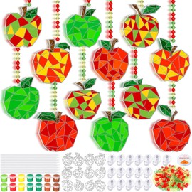 DoubleFill 24 Sets Back to School Suncatcher Ornaments Kits Acrylic Apple Craft Bulk First Day of School DIY Window Craft Paint Your Own Apple Geometric Decor for Classroom Party Activity
