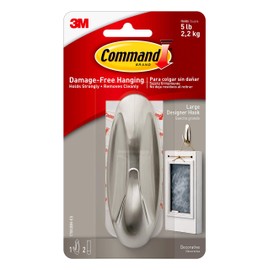 Command Large Designer Hook, Brushed Nickel, 1-Hook, 2-Strips, Decorate Damage-Free