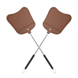 Foxany Telescopic Fly Swatters Heavy Duty Set, Leather Fly Swatter with Extendable Long Handle, Flexible Manual Flyswatter with Leather Paddle for Indoor Outdoor, 2 Pack
