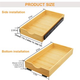 MinBoo Bamboo Pull Out Drawers for Cabinets 11" W x 21" D,Gliding Soft Close Shelves for Kitchen, Pantry, and Storage Organization,Pull Out Cabinet Drawer, Cabinet Drawers Slide Out