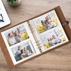 Photo Album 4x6 200 Photos, Genuine Leather Photo Albums with Writing Space with 30 Writing Paper, Travel Family Wedding Kids Graduation Ultrasound Baby Picture Album Scrapbook Photo Album（Flowers）