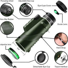 Monocular-Telescope 80x100 High Powered Monoculars High Definition for Adults High Powered with Smartphone Adapter Telescope Hunting Wildlife Bird Watching Travel Camping Hiking-Dark Green