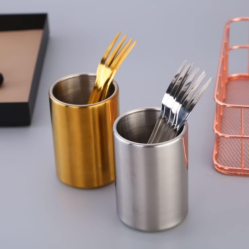 Gold Stainless Steel Fruit Fork Holder Dessert Spoon Holder Food