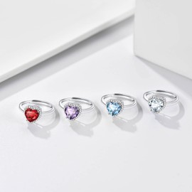 Bestyle 925 Sterling Silver Heart Crytsal Cubic Zirconia Rings | Classic Silver February Amethyst Crystal Birthstone Rings for Women, Great Birthday Gift for Daughter/Wife/Mom/Grandma