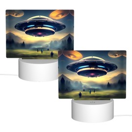 Zhgqun UFO landing decorative night light acrylic light strip suitable for women men bedroom office atmosphere table lamp, Rectangle
