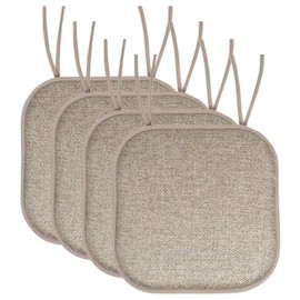 Sweet Home Collection Chair Cushion Memory Foam Pads with Ties Honeycomb Pattern Slip Non Skid Rubber Back Rounded Square 16" x 16" Seat Cover, 4 Pack, Cameron Beige Taupe