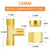 GASHER 2PCS Brass Compression Tube Pipe Fitting Connector, Tee，12mm x