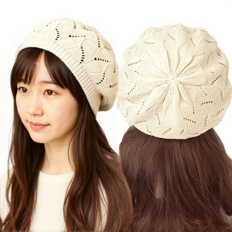 JoyFusion Women's Beret Hat, Spring, Summer, Autumn, Winter, Openwork Knit,