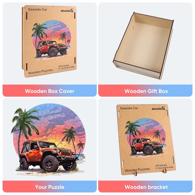 Wooden Jigsaw Puzzles-Seaside Car,500pcs,16.5x16.5in,Royal,Wooden Puzzles for Adults,Unique Shape Animal Adult