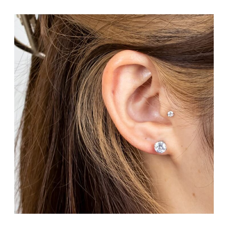 HSP Round Stud Earrings, Surgical Stainless Steel, Hypoallergenic, Simple, Cubic