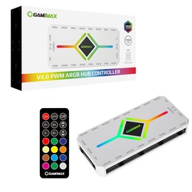 GameMax V4.0 White Case Fan Hub - 9-Port PWM Fan Distributor With RF Remote & SATA Power