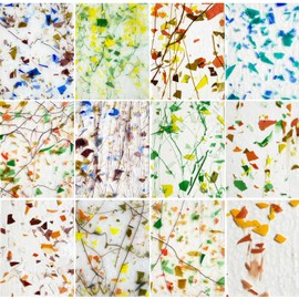 PALJOLLY 12 Sheets Patterned Stained Glass Sheet Variety Pack, 6 X 4 inch Cathedral Art Mosaic Glass Tiles for Crafts, Stained Glass Supplies(Mixed Clear and Opal)