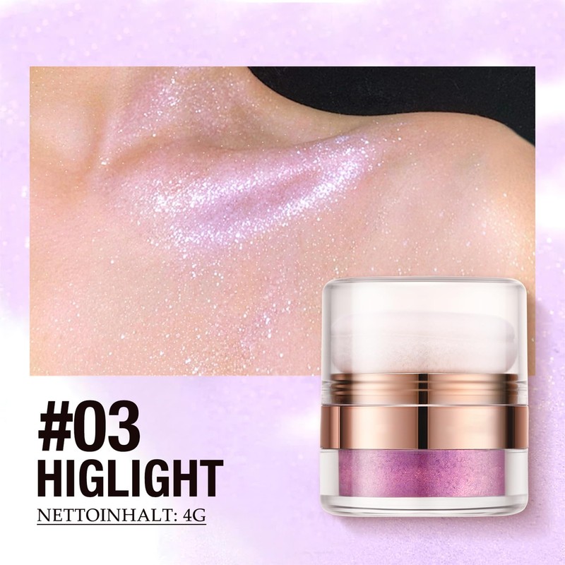 Highlighter Powder Stick, Gold Glitter Patting Powder for Face/Hair/Body, Waterproof