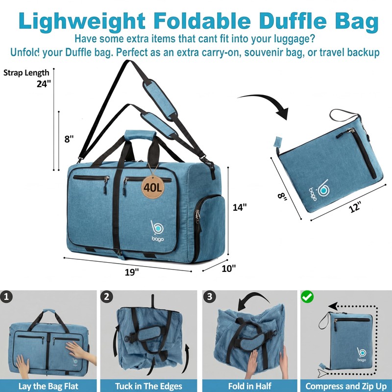 bago Holdall Bags for Men & Women - 40L Spacious