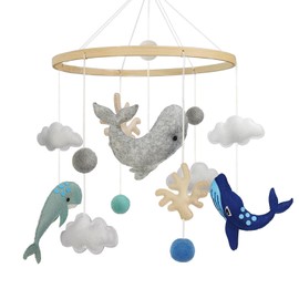 Baby Crib Mobile Felt Animals Baby Mobile for Crib Whale Ocean Theme Crib Mobile Nursery Hanging Decor Baby Mobile for Boys & Girls (A)