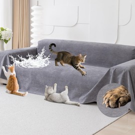 Loiion Cat Scratch Furniture Protector - Anti-Slip, Waterproof Sofa Cover to Keep Cats Off, Pet-Friendly Couch Protectors for 3 Cushion Couch, Gray Anti-Scratch Couch Cover for Pets and Kids 134"X71"