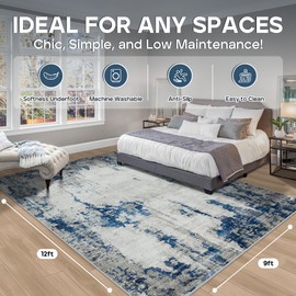8x10 Area Rugs for Living Room Rug Washable: Modern Large Rug for Dining Room Bedroom Carpet Non Slip 8 by 10 Indoor Abstract Nursery Home Office Blue White
