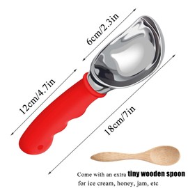 KXF Stainless Steel Ice Cream Scoop with Non-Slip Rubber Grip Heavy Duty Ice Cream Spoon Sturdy Icecream Scooper Cookie Fruit Scoop for Cookie Dough, Mash Potatoes, Melon Balls, Dishwasher Safe(Red)