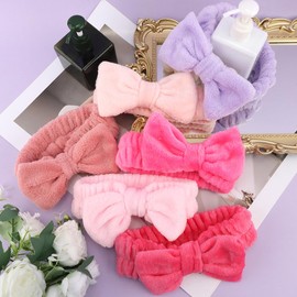 AOPRIE SPA Headbands for Washing Face Makeup Headbands with Bow Laurel Hair Band Women Facial Head Band Wrist Towel Wraps For Shower Face Mask Red Pink Purple, 6 Pack