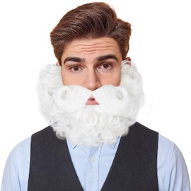 Yan Dream Men Short White Curly Fake Beard Classic Full Fake Beard and Mustache Cosplay Costume Accessory