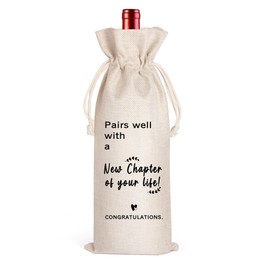 LANBAIHE New Job Gifts Wine Bag, Gifts Going Away Farewell Gift for Friends Coworker Women Colleague Boss, Burlap Drawstring Wine Bag-Pairs Well With A New Chapter of Your Life