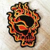 Flaming Skull Embroidered Patch Fire Skeleton Iron-On Evil Biker Emblem