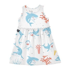 Cute Sharks Funny Sea Wildlife Dress for Girls Toddler Casual Summer Dresses Short Sleeveless Cotton Sundress Little Girls Dresses Size 6